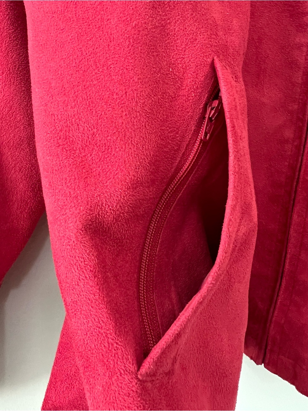 VTG 90's Monterey Club Red Faux Suede Golf Jacket Full Zip Velvet Feel Mens M - Picture 11 of 14